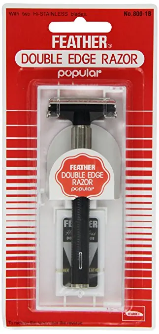 Feather Popular double-edge razor in its retail blister pack