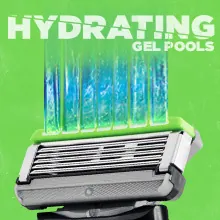 Close-up of the Schick Hydro 5 hydrating gel pools on the cartridge