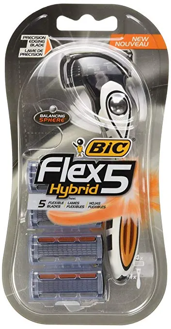 BIC Flex 5 Hybrid razor with four spare cartridges in its package