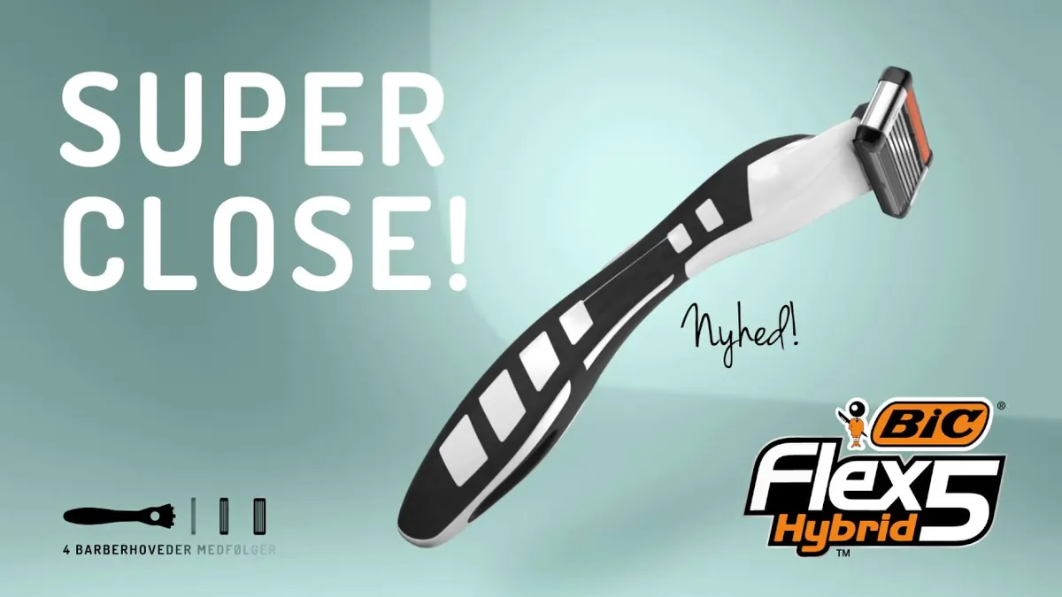 BIC Flex 5 Hybrid razor ad reading Super Close