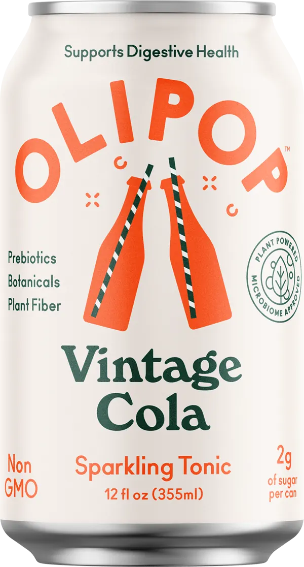 A can of Olipop Vintage Cola sparkling tonic